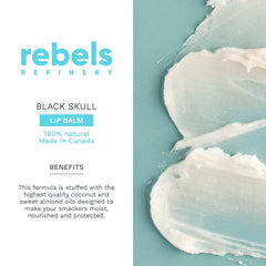 REBELS REFINERY skull lip balm vanilla close-up with comforting aroma.