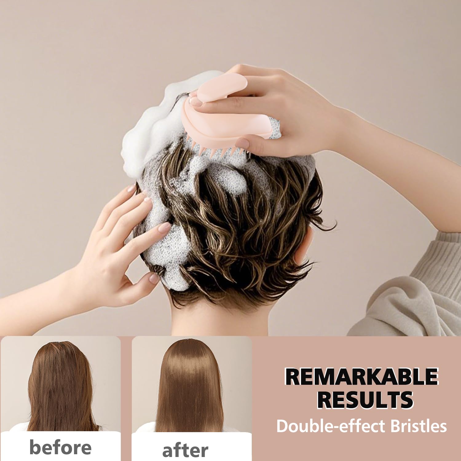 Rebex peach fuzz color shampoo brush adds a soothing scalp massage during routine