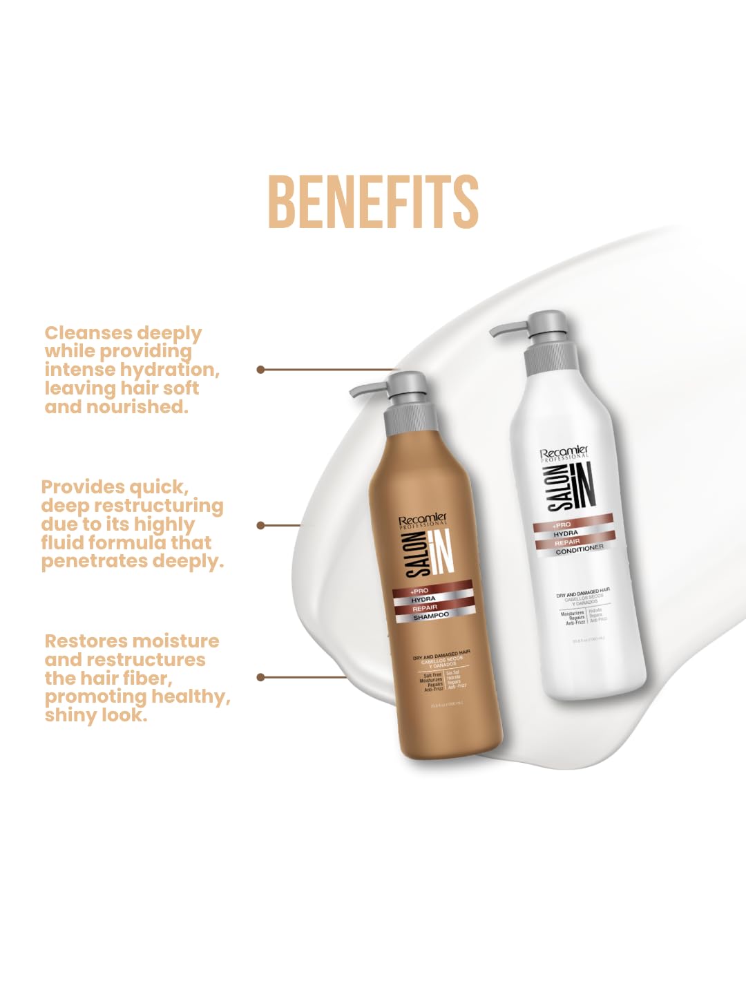 Recamier Hydra Repair Conditioner Bottle provides lightweight moisture and detangling.