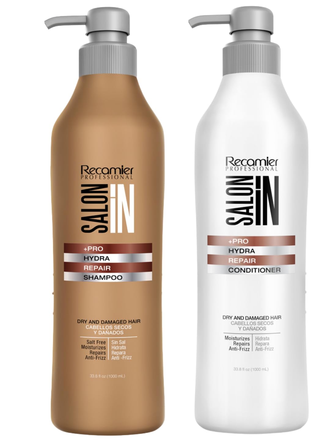 Recamier Hydra Repair Shampoo Bottle demonstrates deep hydration for dry hair.