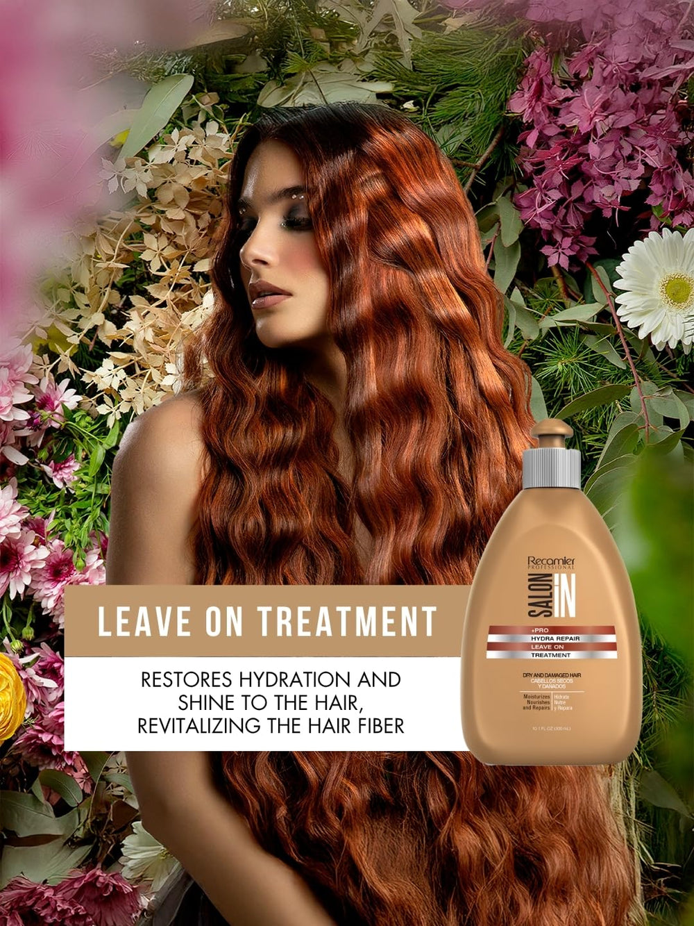 Recamier Hydra Repair Leave-On applied to mid-length hair for hydration.