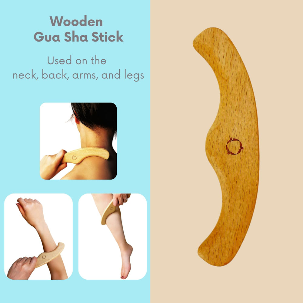 Reccsy curved massager tool targets face, belly, hands, and feet.