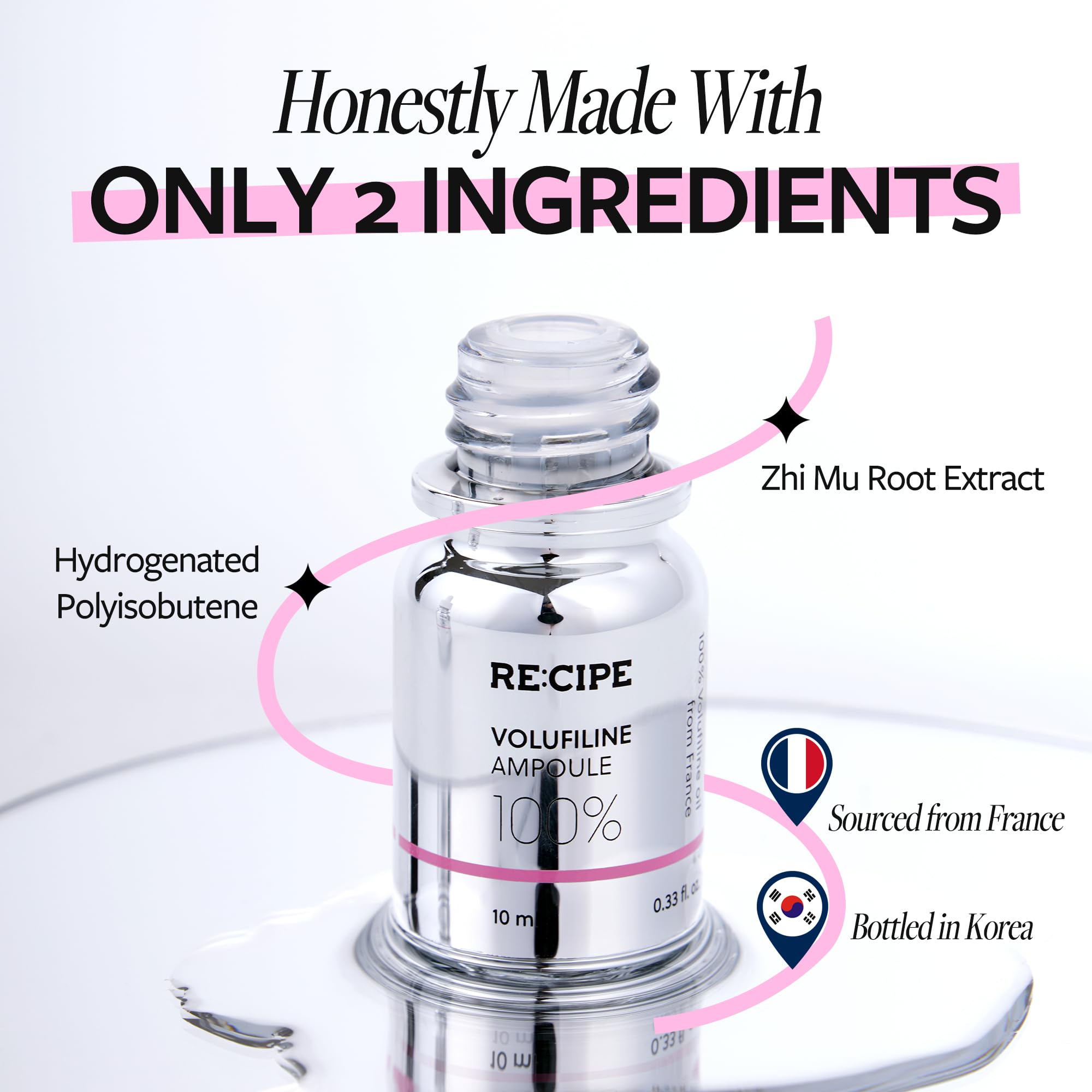 RE:CIPE Volufiline ampoule label packaging highlights premium Sederma formula