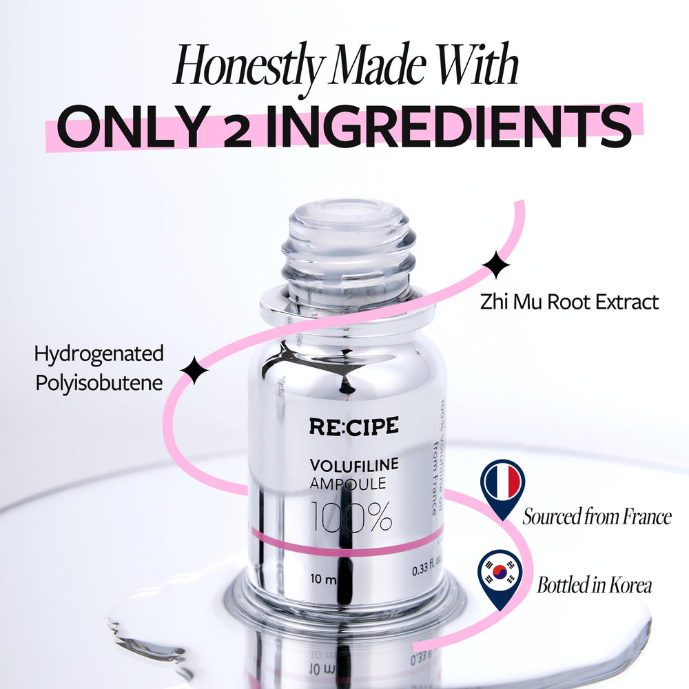 RE:CIPE Volufiline ampoule label packaging highlights premium Sederma formula