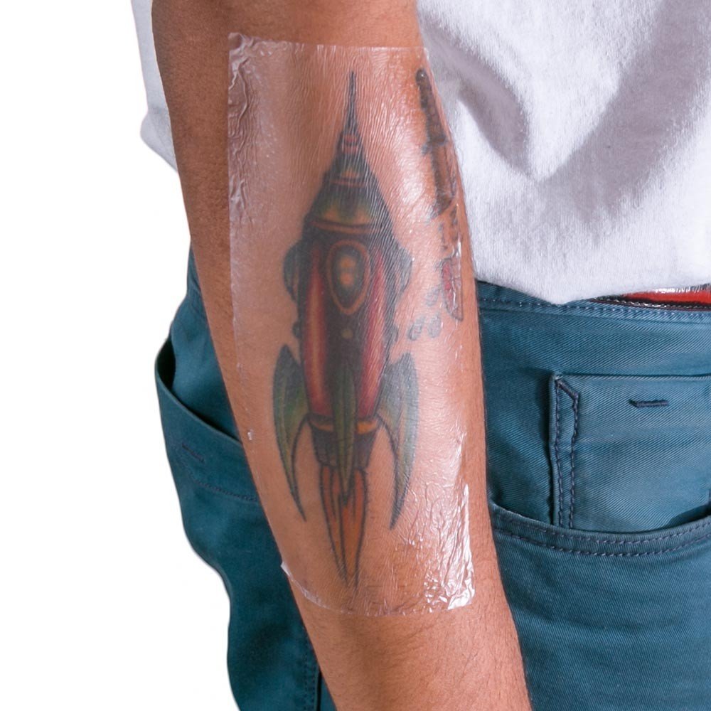 Recovery Aftercare Derm Shield clearly protects ink while staying transparent for subtle visibility.