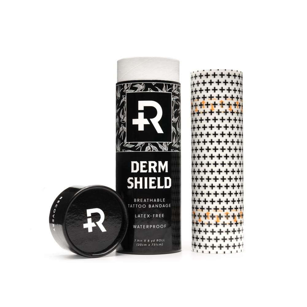 Recovery Derm Shield tattoo patch applied on skin for smooth healing.