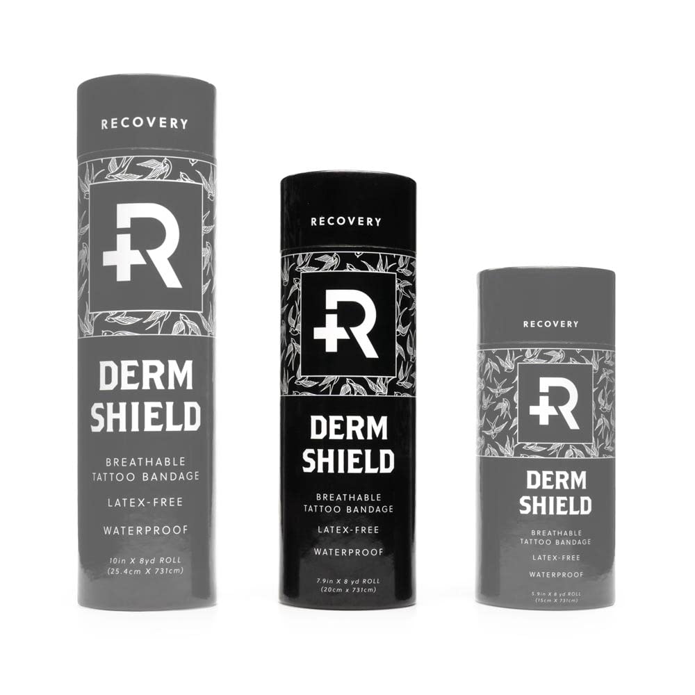 Recovery Derm Shield tattoo patch shown underwater highlighting waterproof feature.