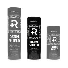 Recovery Derm Shield tattoo patch shown underwater highlighting waterproof feature.