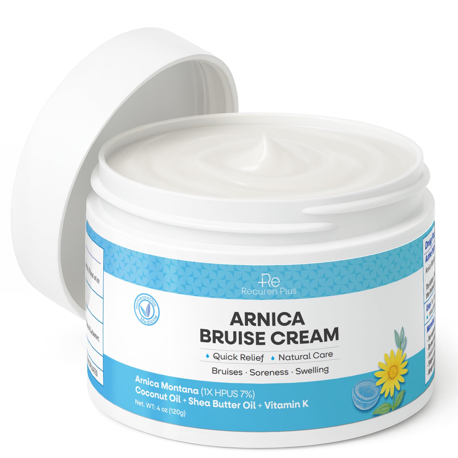 Recuren Plus Arnica Bruise Cream tube highlights extra-strength formula for bruise care