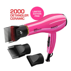 Red by Kiss 2000 ceramic hair dryer side profile showing ergonomic handle and compact size