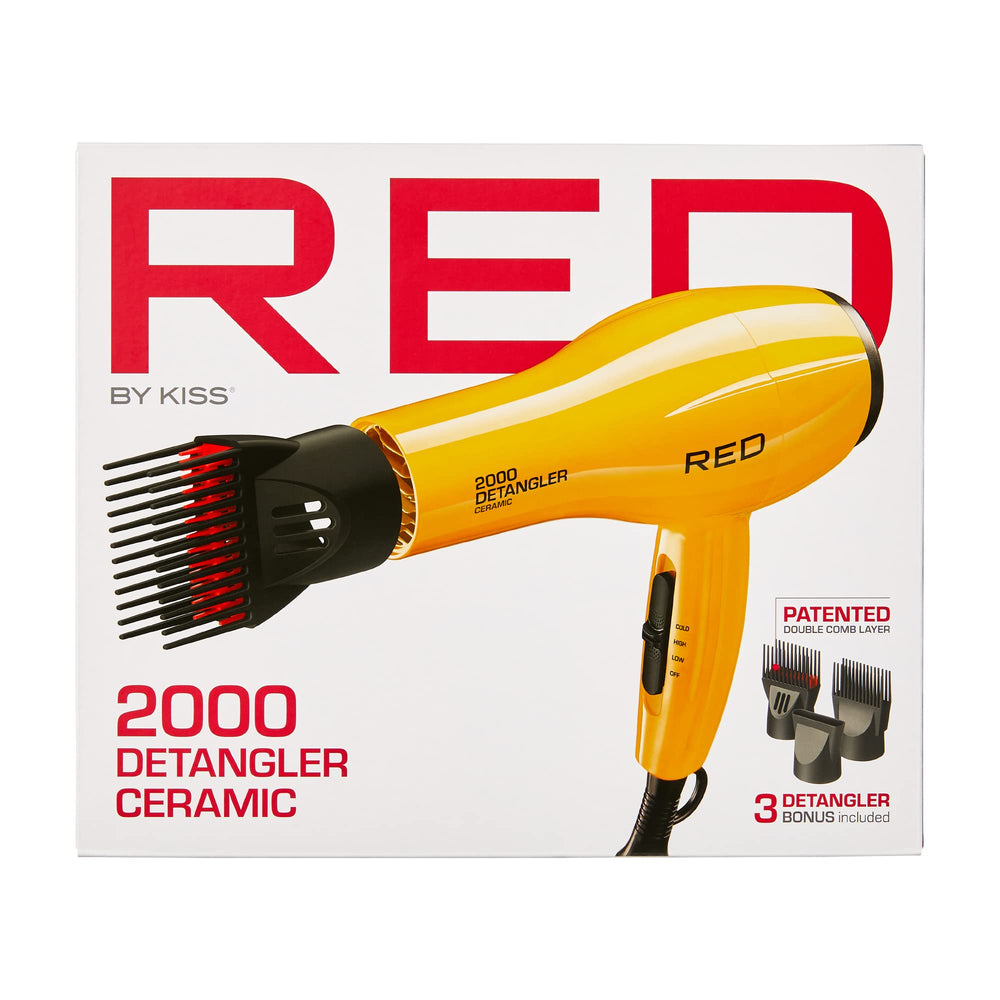 RED by KISS 2000 yellow dryer in use on hair, showing vibrant styling color.
