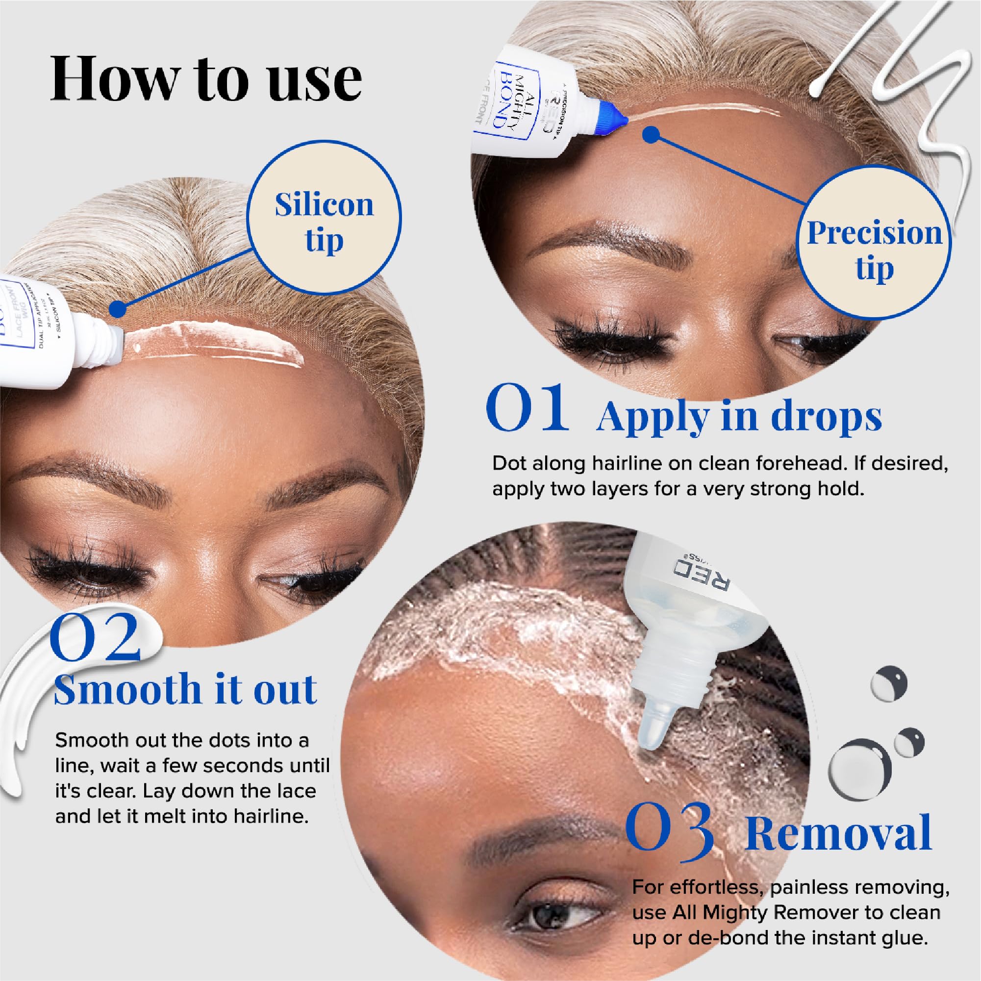 Red by Kiss All Mighty Bond is water resistant, helping wig wear stay put through moisture.