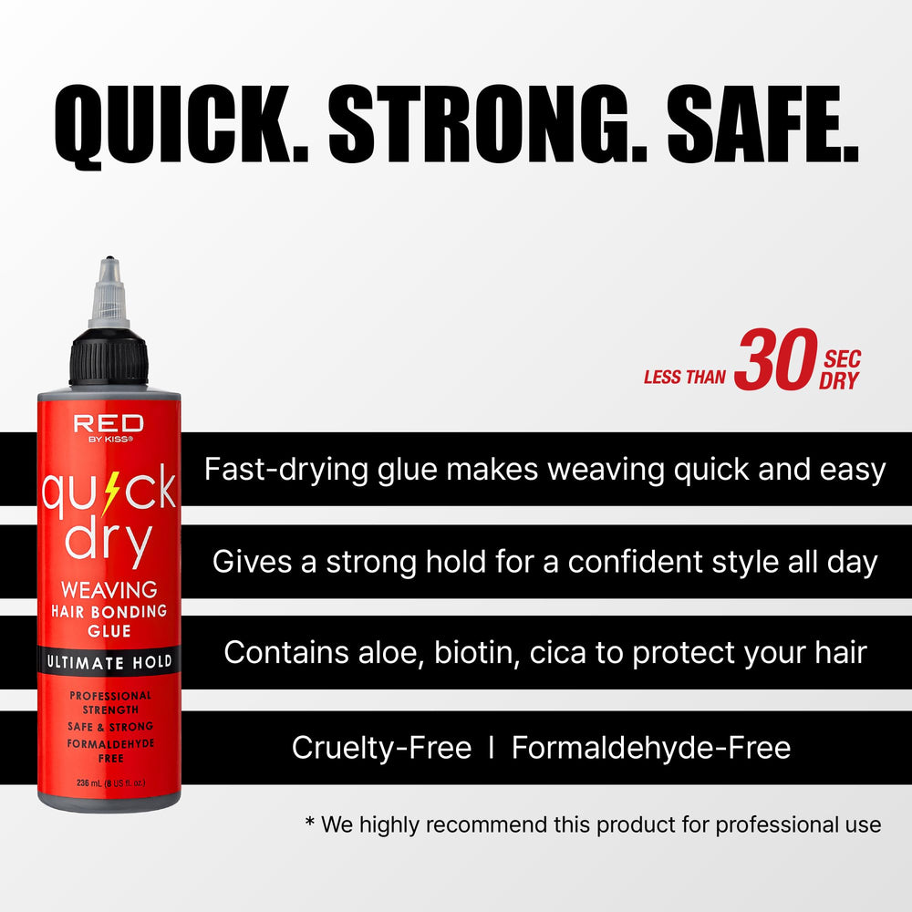 Red by Kiss bottle pour-quick-dry demonstrates rapid application for extensions