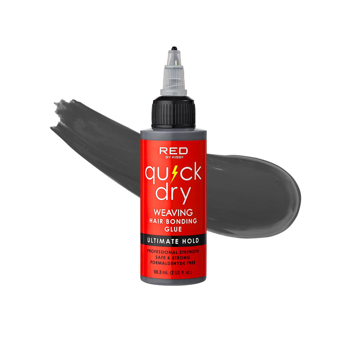 Red by Kiss bottle with quick-dry bonding glue for secure weaves.