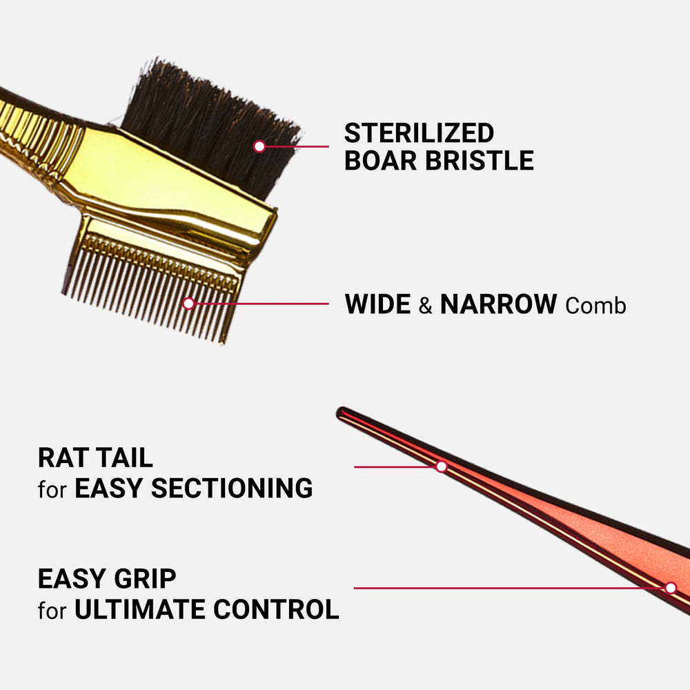 Red by Kiss Chrome Edge Brush smooths baby hairs for a clean, controlled finish.