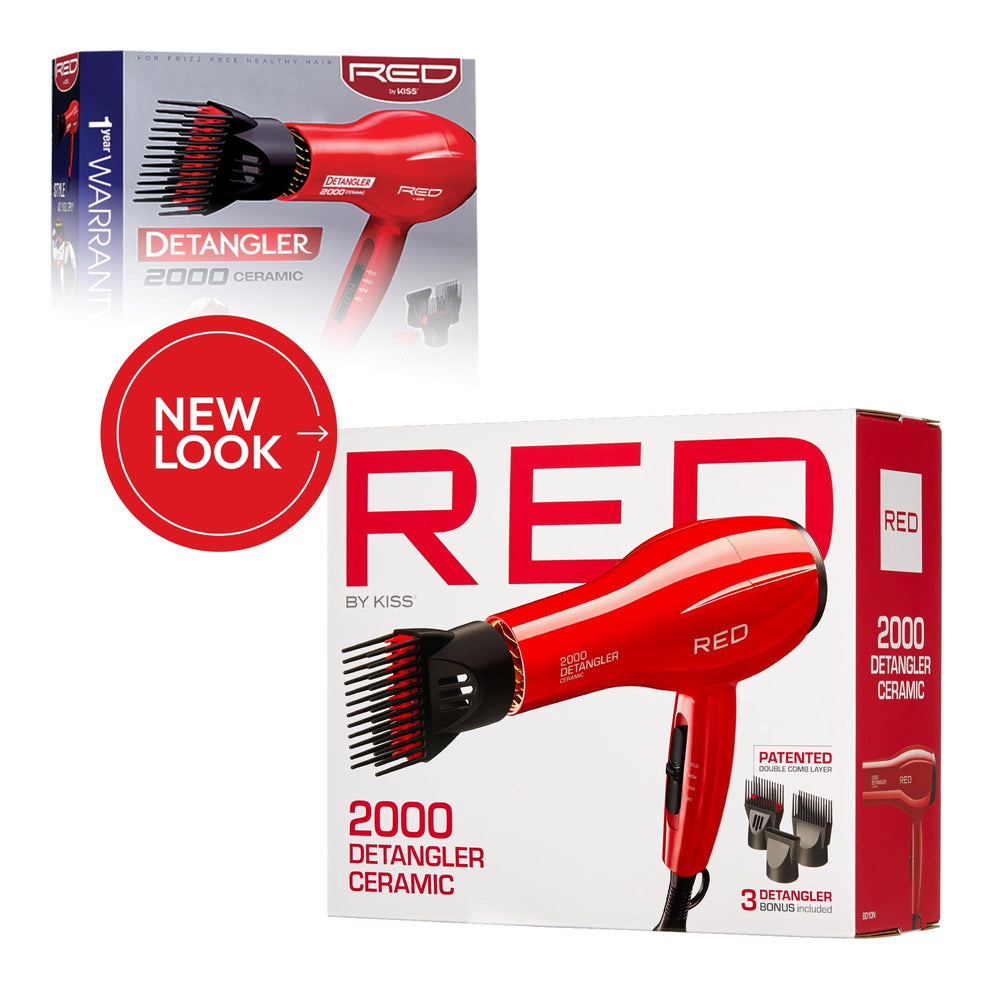 Red by Kiss Detangler Dryer Plus attachments setup highlights detangler options for versatile styling.