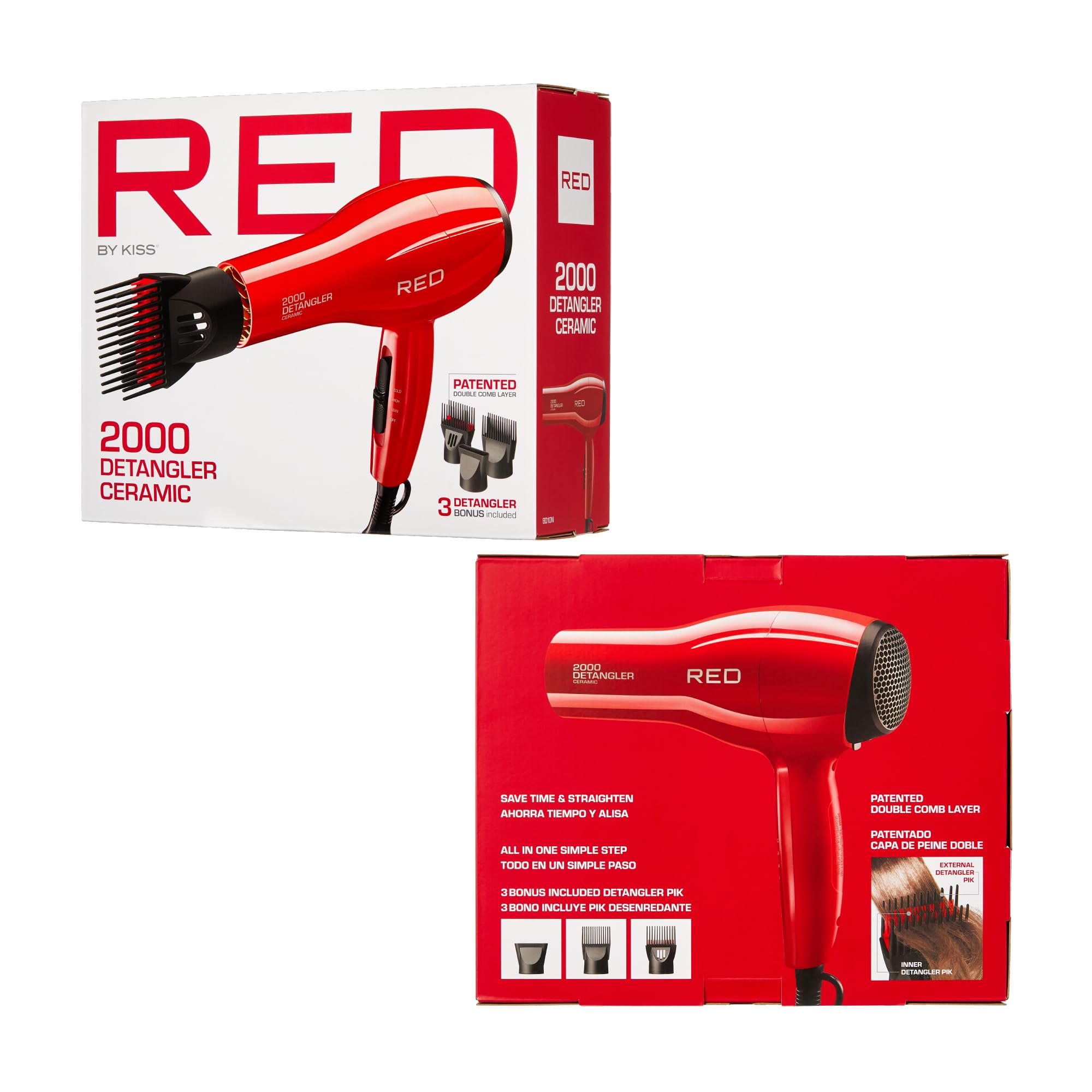 Red by Kiss Detangler Dryer Plus hanger loop adds easy storage after styling.