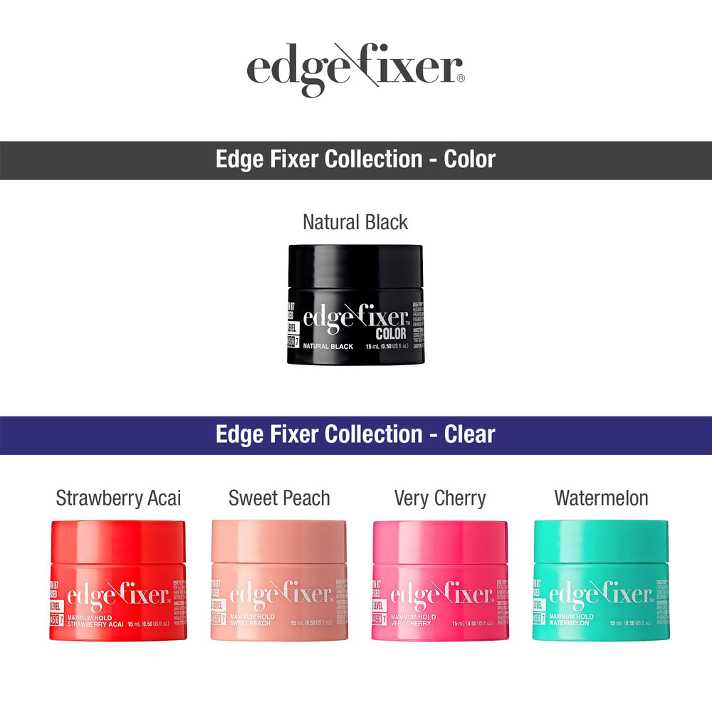 Red by Kiss Edge Fixer 12 premium scents keeps styling fresh.