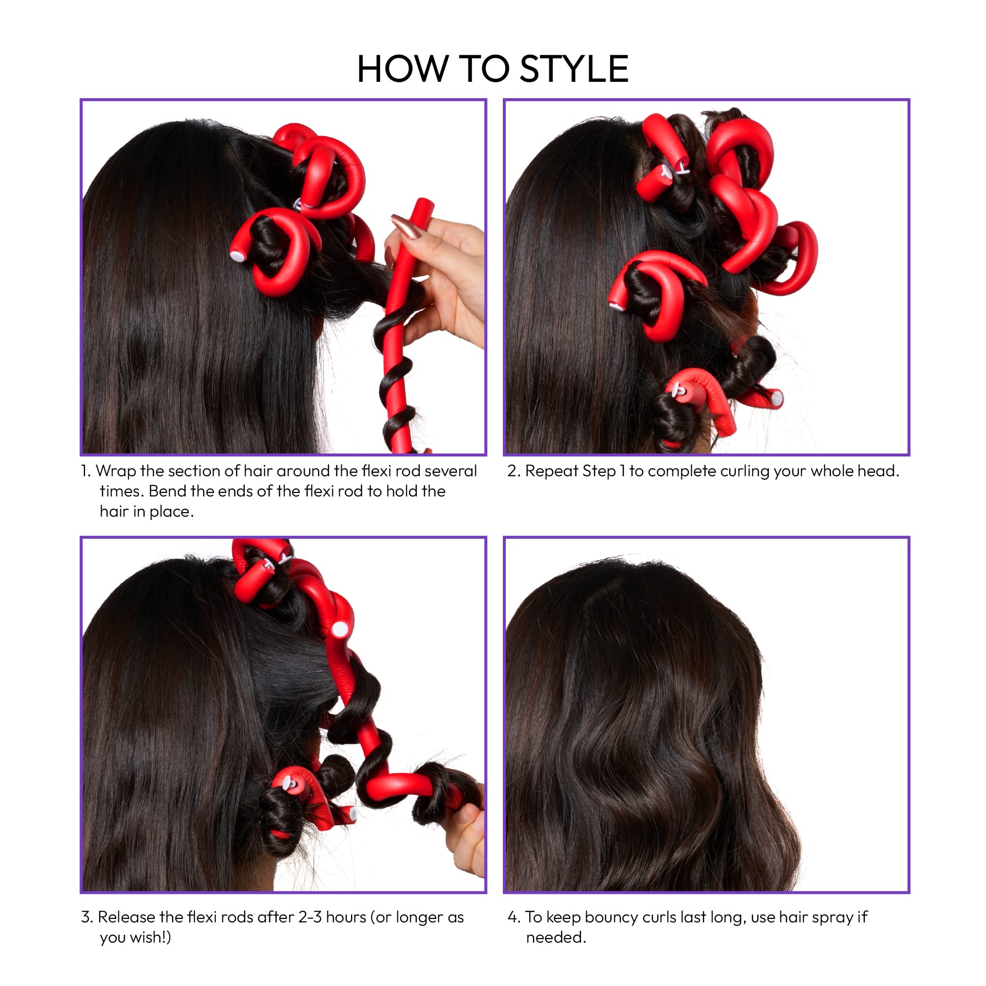 Red by Kiss Flexi Rods create beach waves with heatless styling.