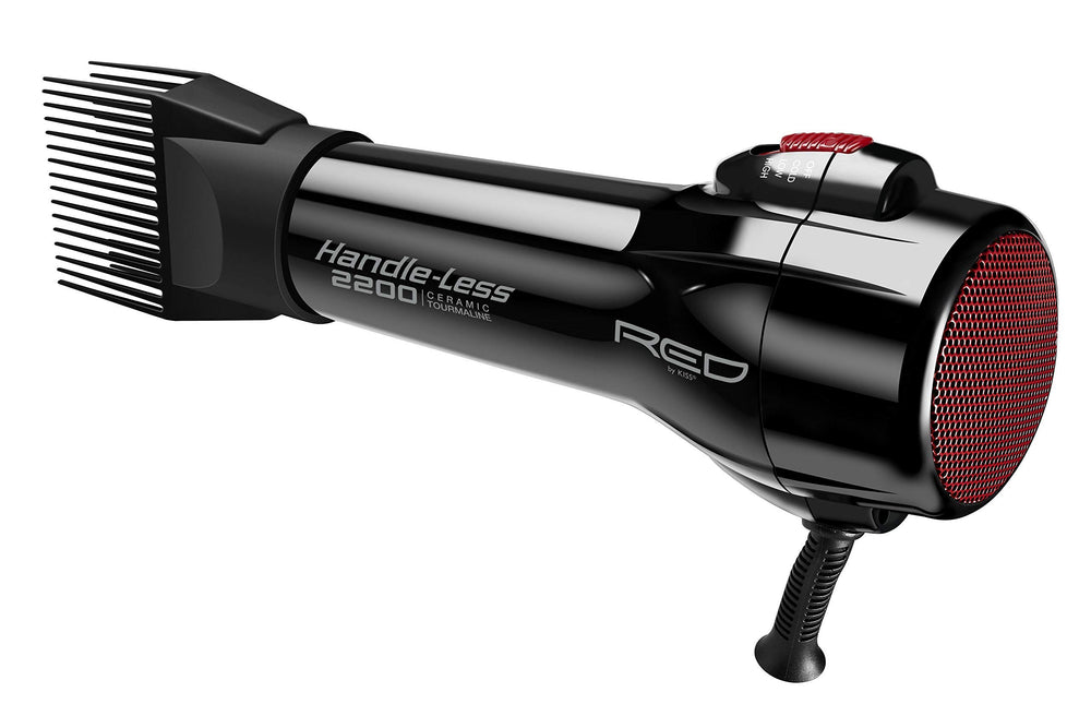 Red by Kiss dryer nozzle shows focused airflow for fast, crisp styling results.