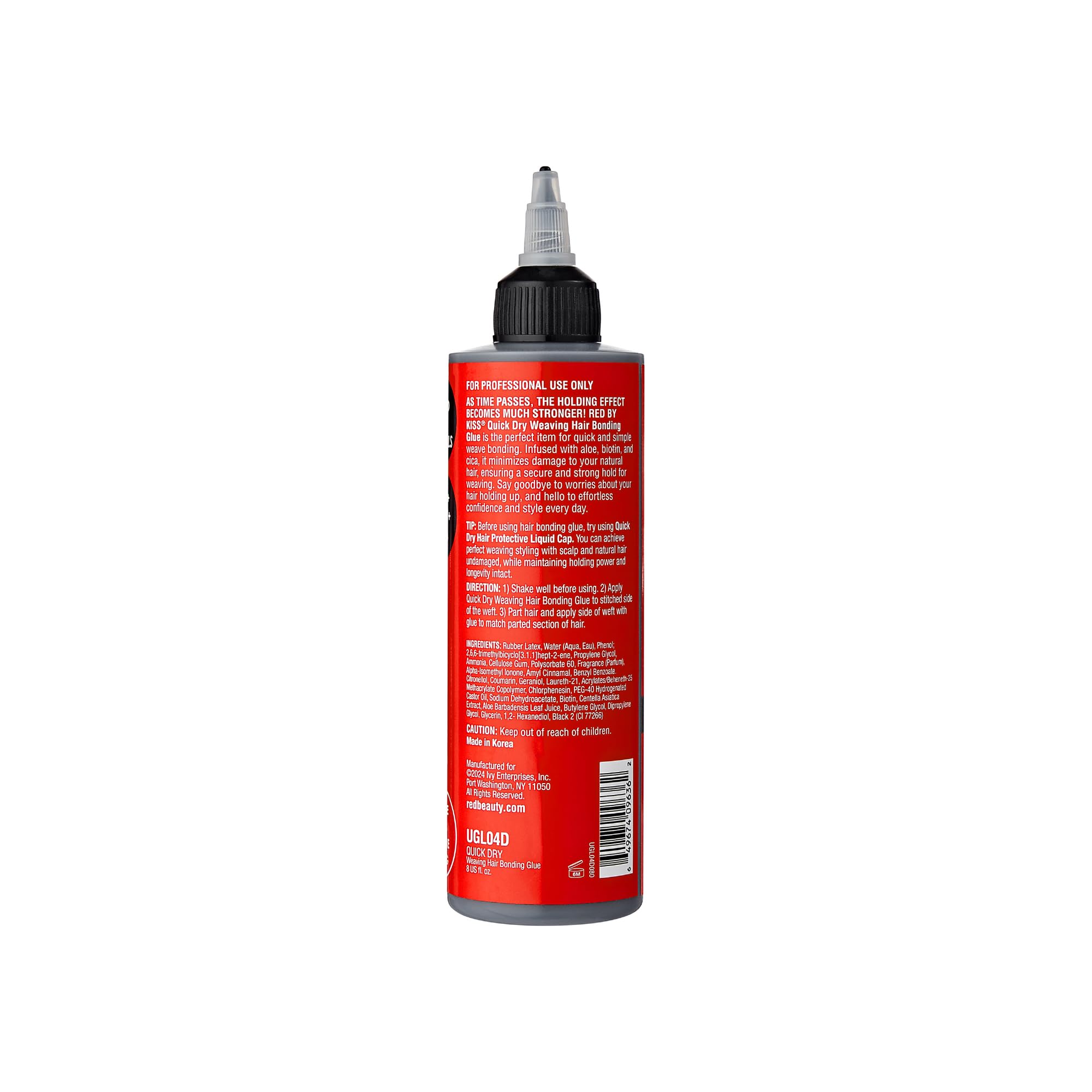 Red by Kiss professional-weave application scene demonstrates quick-dry formula