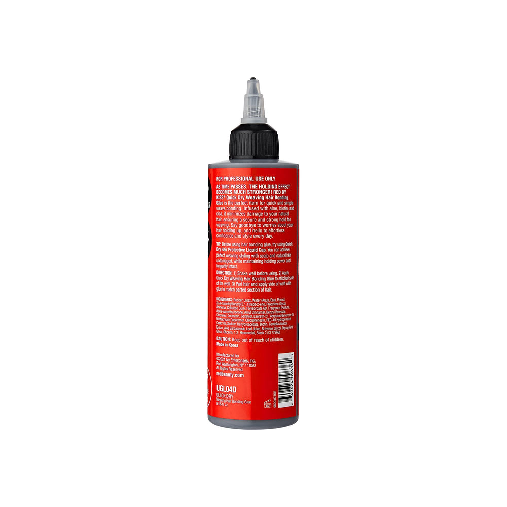 Red by Kiss professional-weave application scene demonstrates quick-dry formula