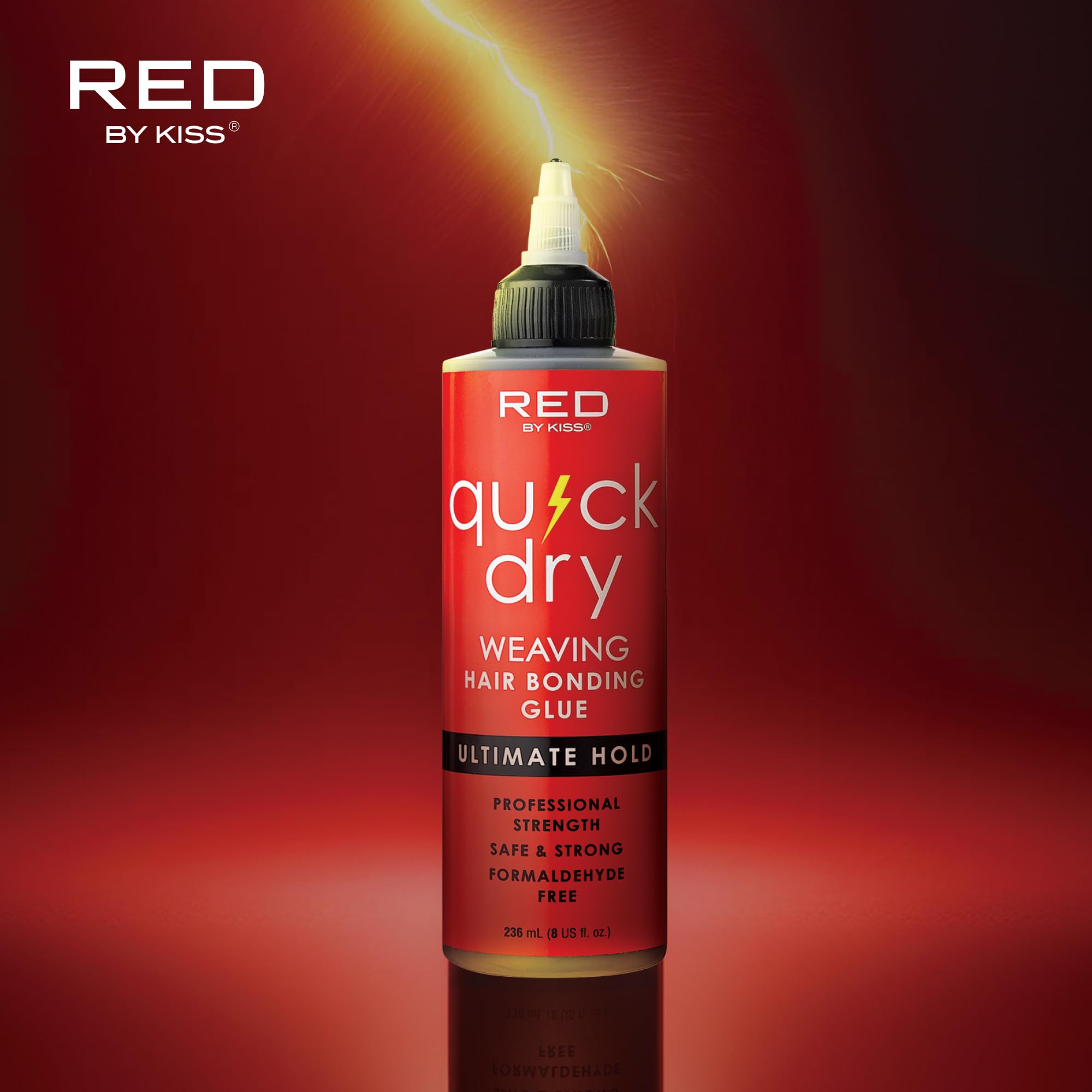 Red by Kiss quick-weave process image suggests efficient styling.