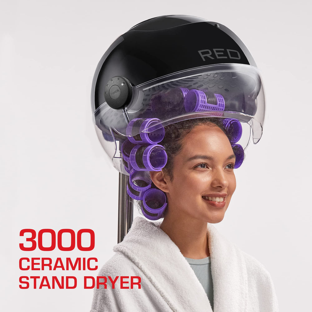 Red by Kiss RED 3000 stand dryer side view highlights adjustable height for ergonomic comfort.