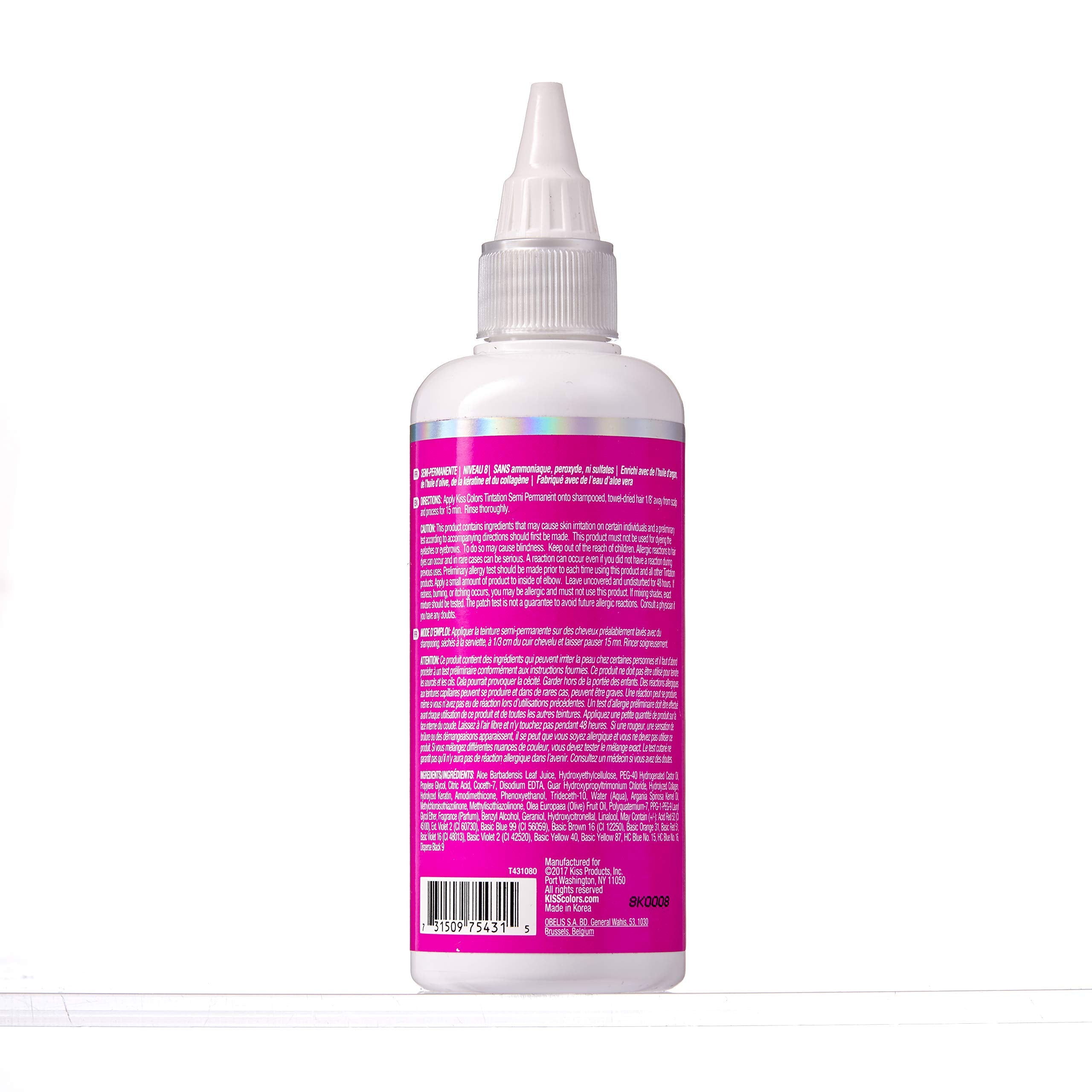Red By Kiss Tintation Atomic Pink bottle side highlights compact packaging for at-home coloring
