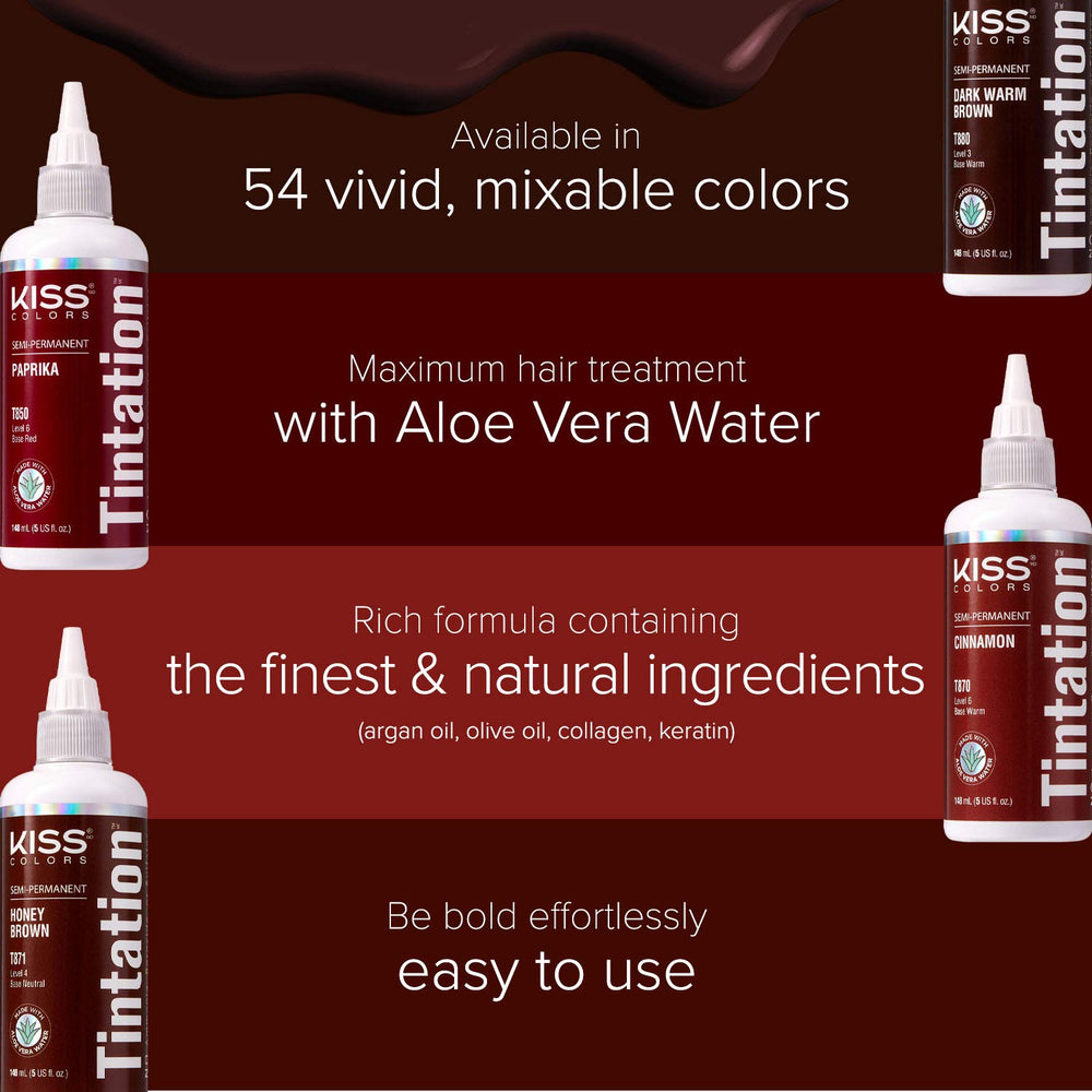 Red By Kiss Tintation dye on hair application demonstrates smooth coverage