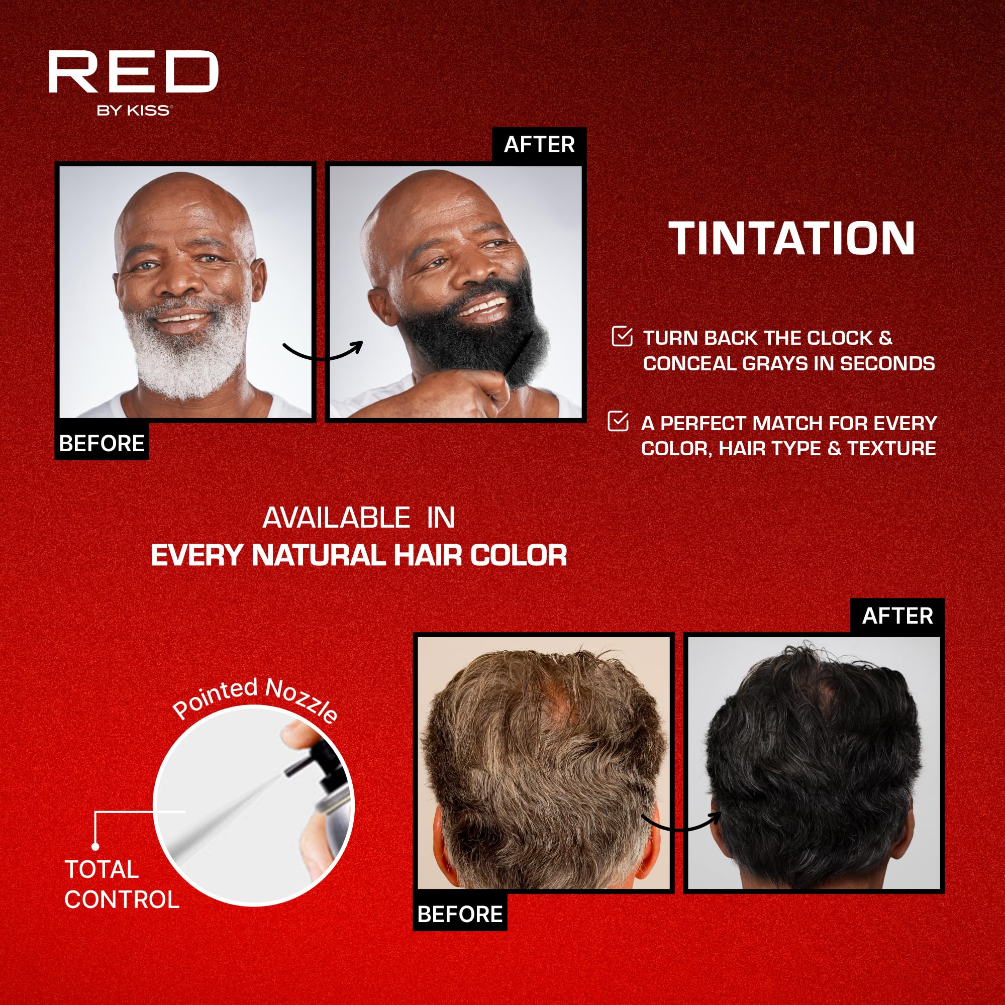 RED by Kiss Tintation gray root coverage blends naturally for a seamless look.