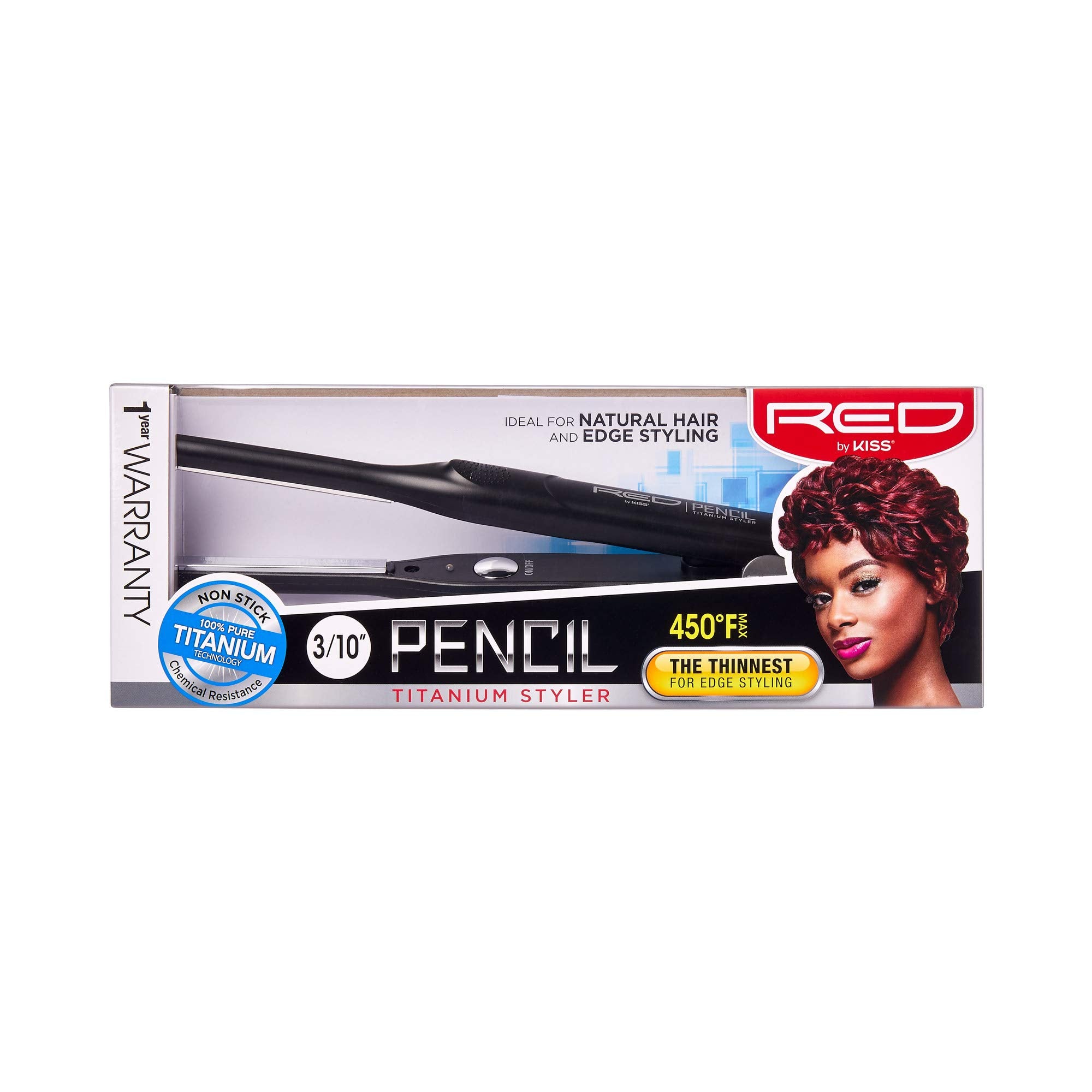 Red by KISS Titanium Styler Pencil Flat Iron 3/10 edge-detail enables precise edge work with smooth results