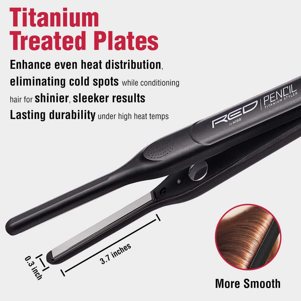 Red by KISS Titanium Styler Pencil Flat Iron 3/10 instant-heat-control allows quick heat adjustments