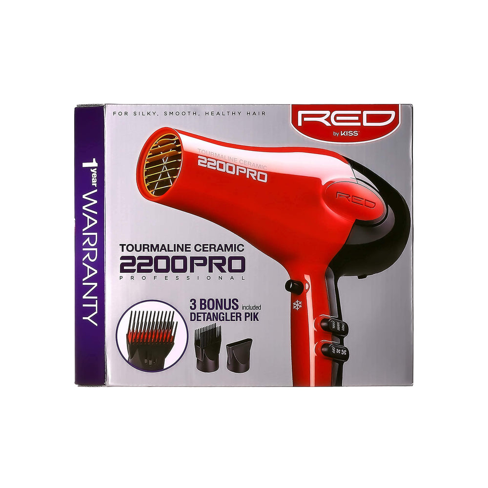 Red by Kiss Tourmaline Ceramic 2200 PRO with cool shot for shine and set styles