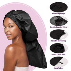 Red by Kiss waterproof shower cap closeup demonstrates water-resist without leakage during showers.