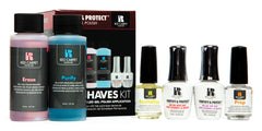 Red Carpet Manicure kit contents laid out for at-home gel application with easy prep