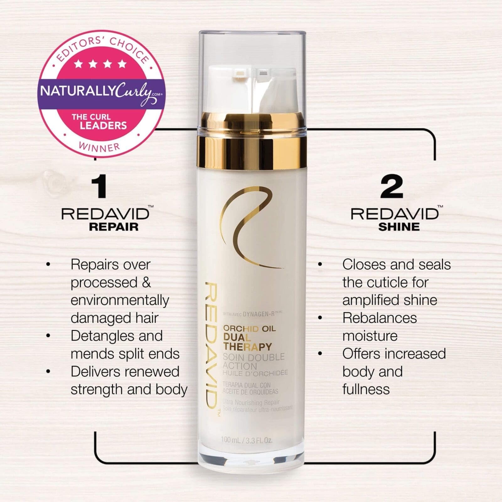 Redavid Orchid Oil curly-hair routine shows improved manageability and body.