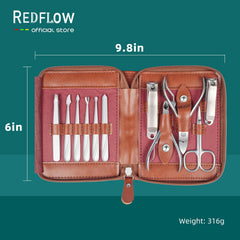 RedFlow 11-piece manicure kit tools showcase versatility for brows, ears, nose, and nails.
