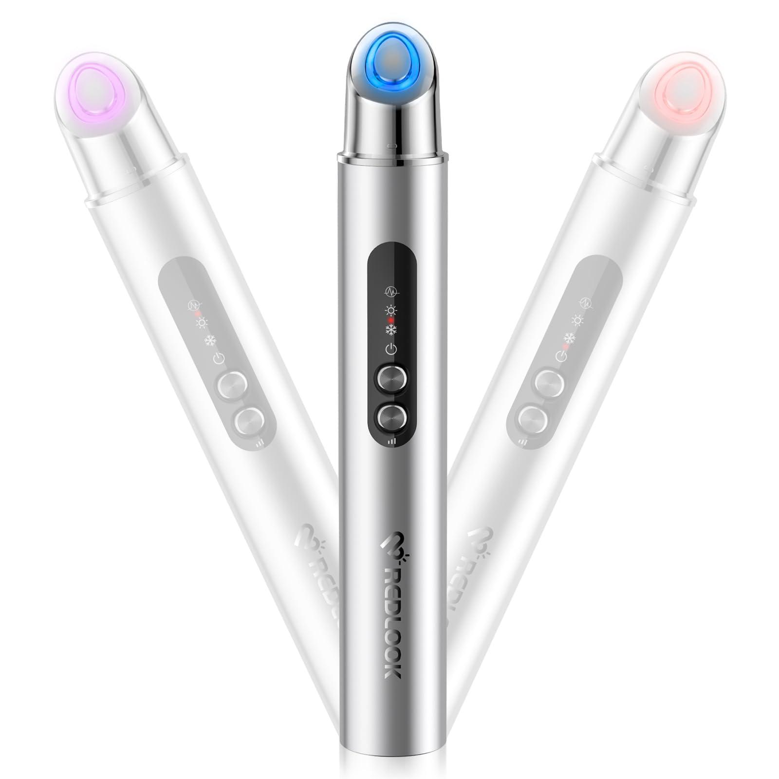 Redlook Depuffing Wand heat-therapy demonstrates enhanced absorption for skincare products.