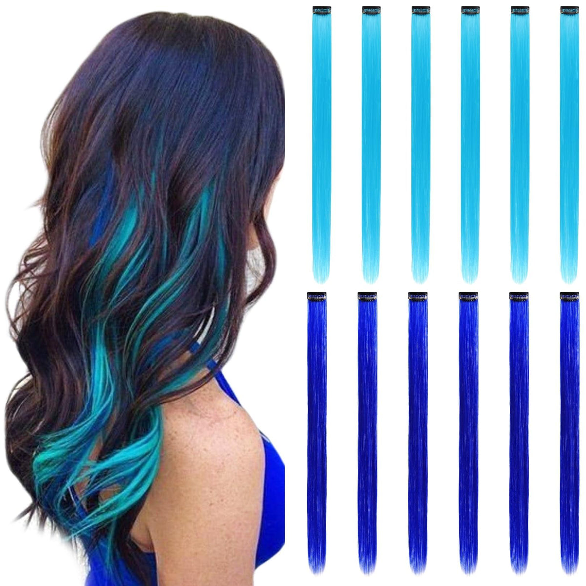 REDMENCO colored hair extensions clip-in 12 pieces blue teal add vibrant length.