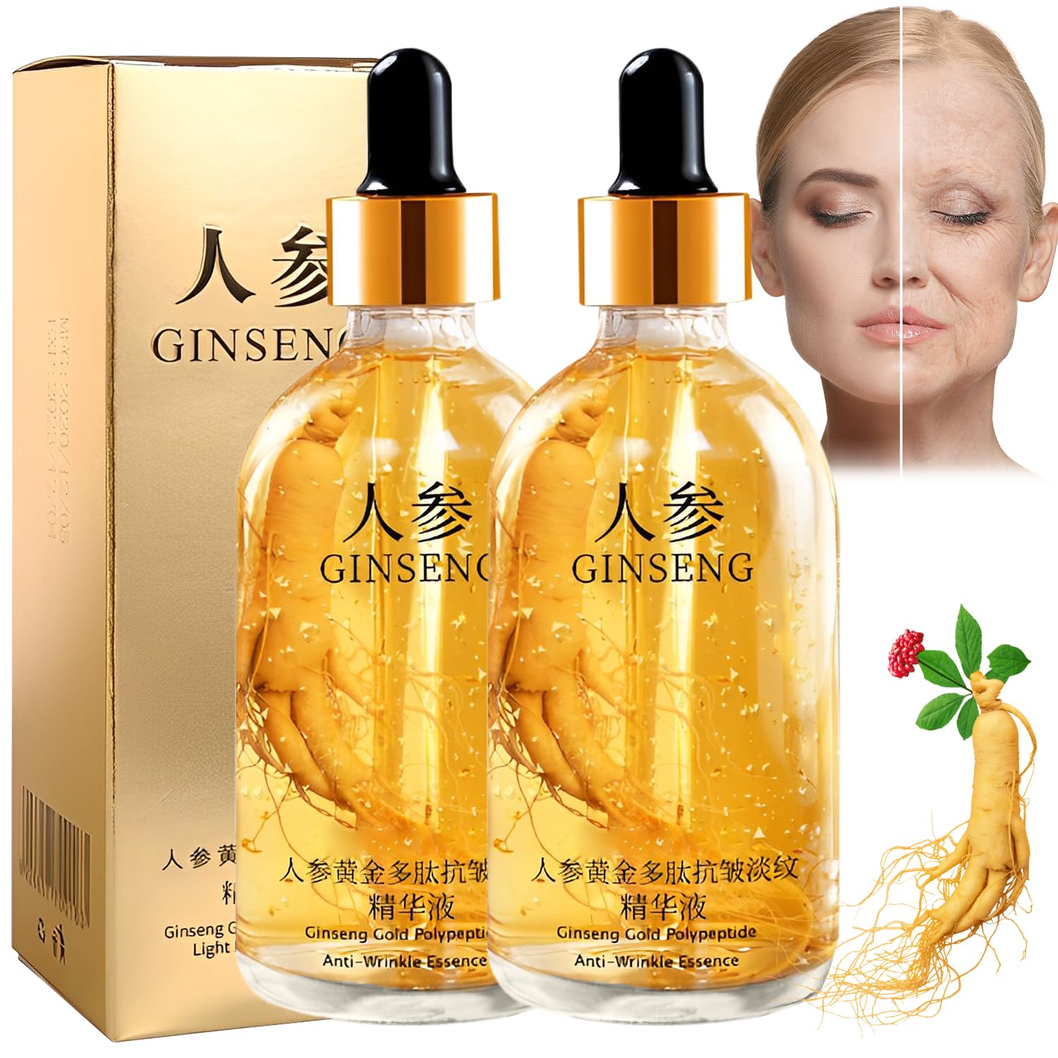 Rednow ginseng serum bottle application shows targeted anti-aging care for firmer, smoother skin