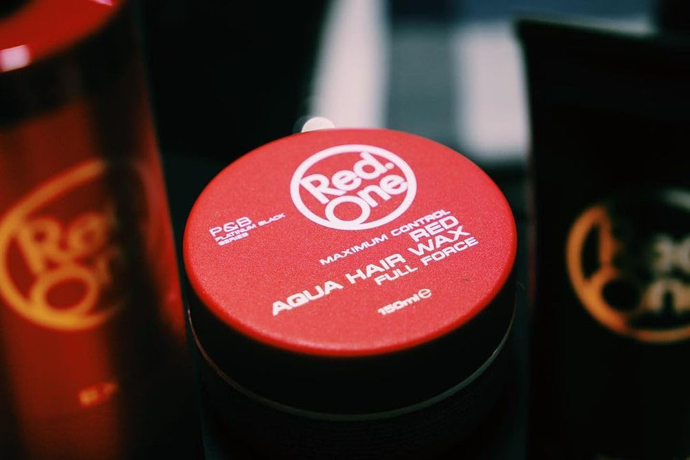 RedOne Aqua Hair Wax close-up reveals brilliant shine on styled hair.