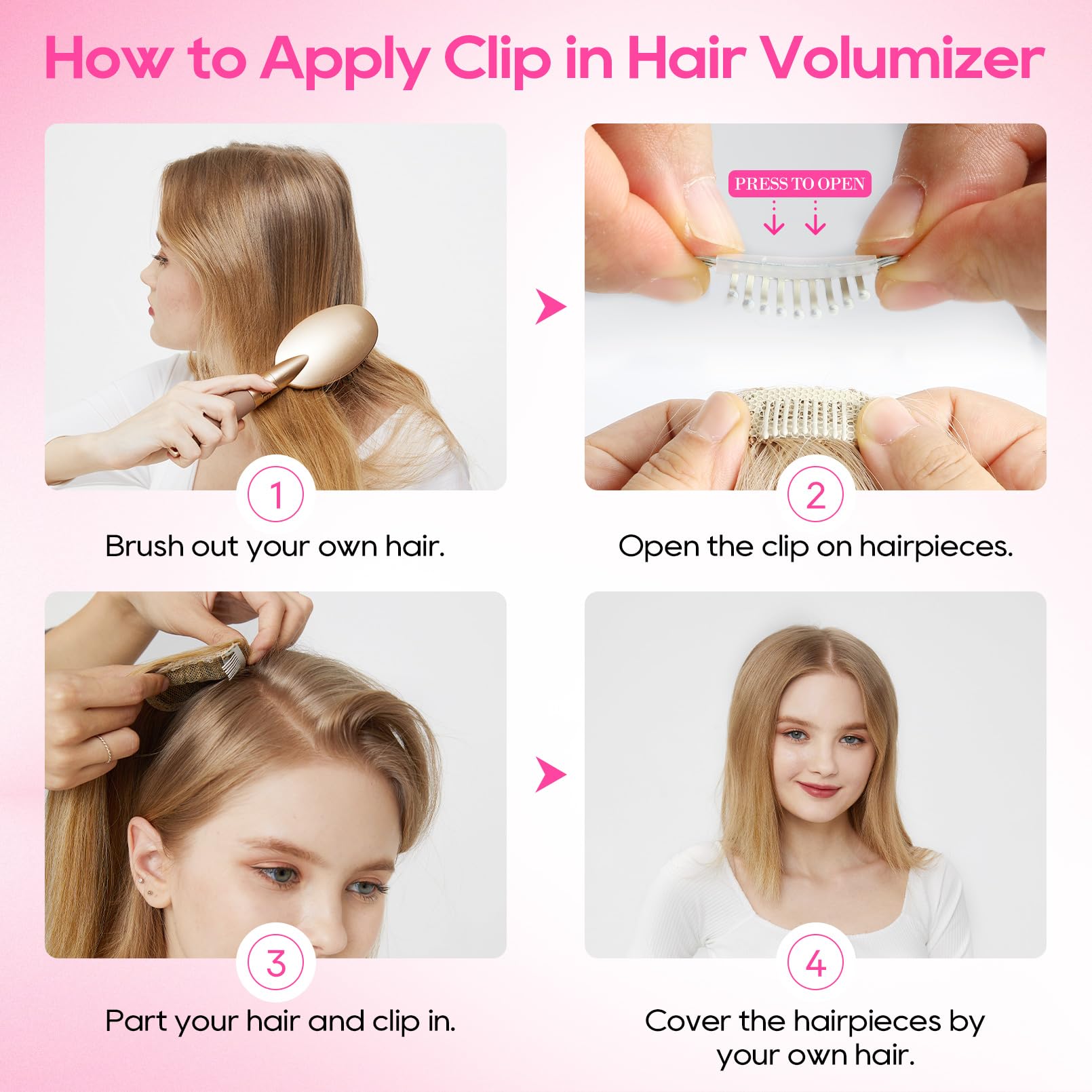 REECHO Clip-In Volumizer 12in vegan fiber for a natural look.