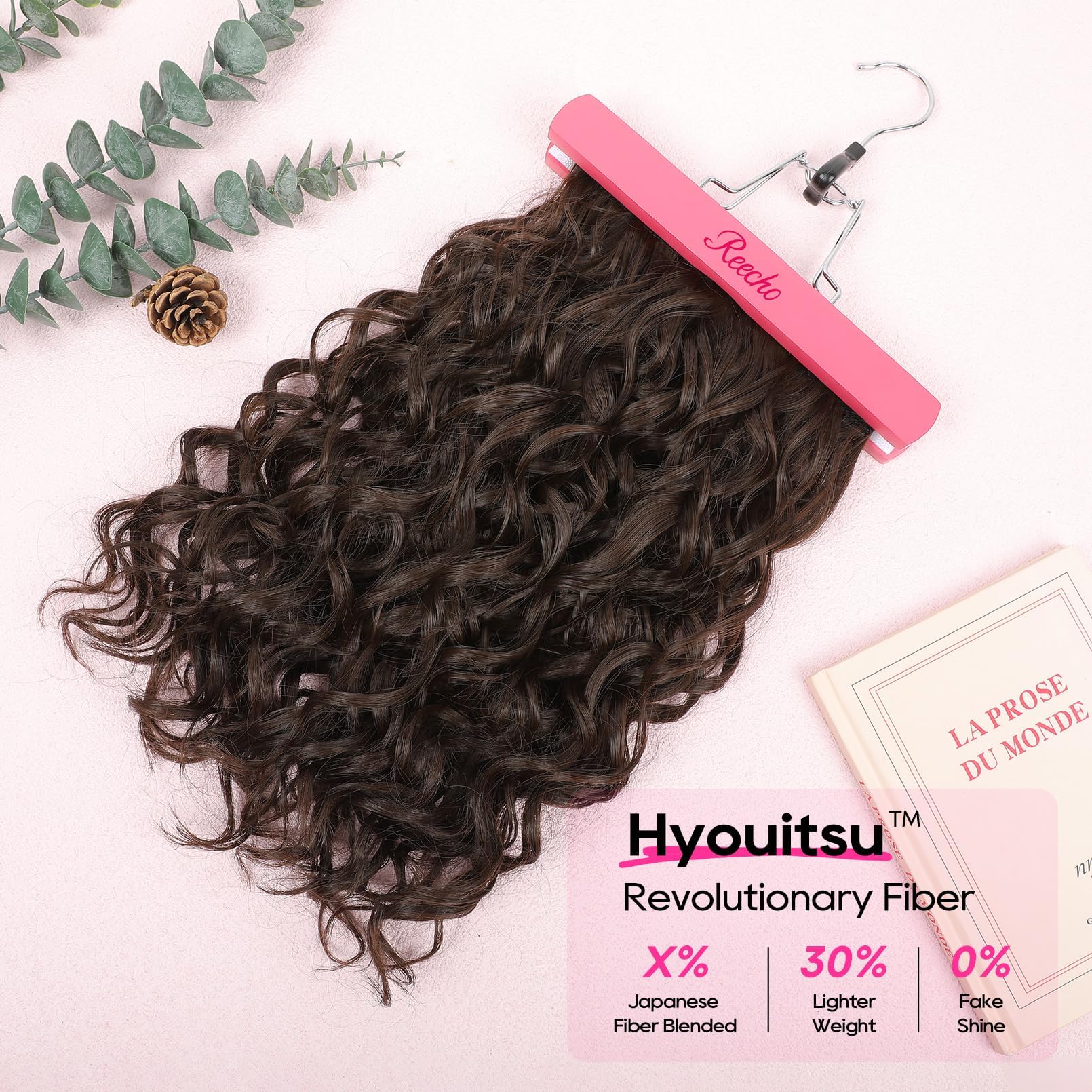 REECHO 4pc clip-in chocolate brown adds instant volume and length.