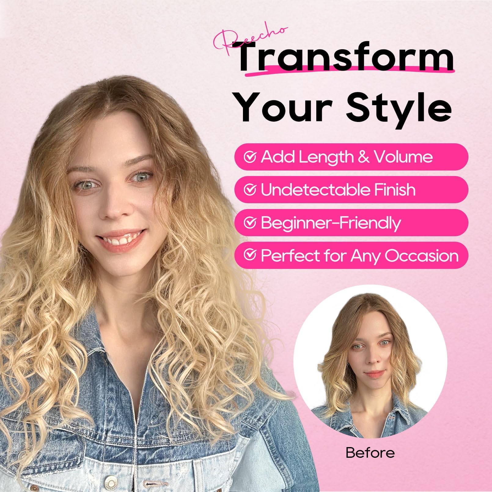REECHO curly extensions with HYOUITSU vegan fiber feel silky with low shine.