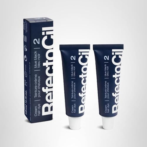 Refectocil Blue Black dye applied to hair for rich, radiant color.