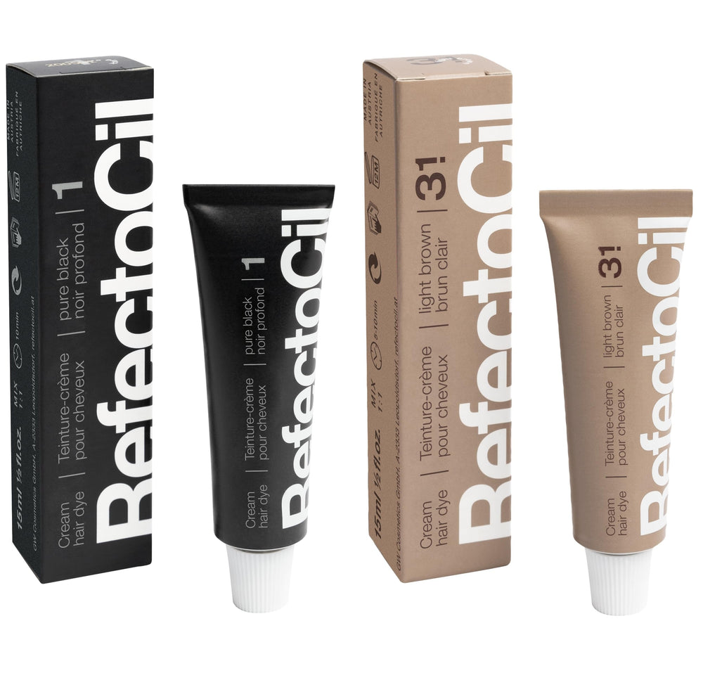 RefectoCil black cream hair dye bottle showing deep natural-looking color.