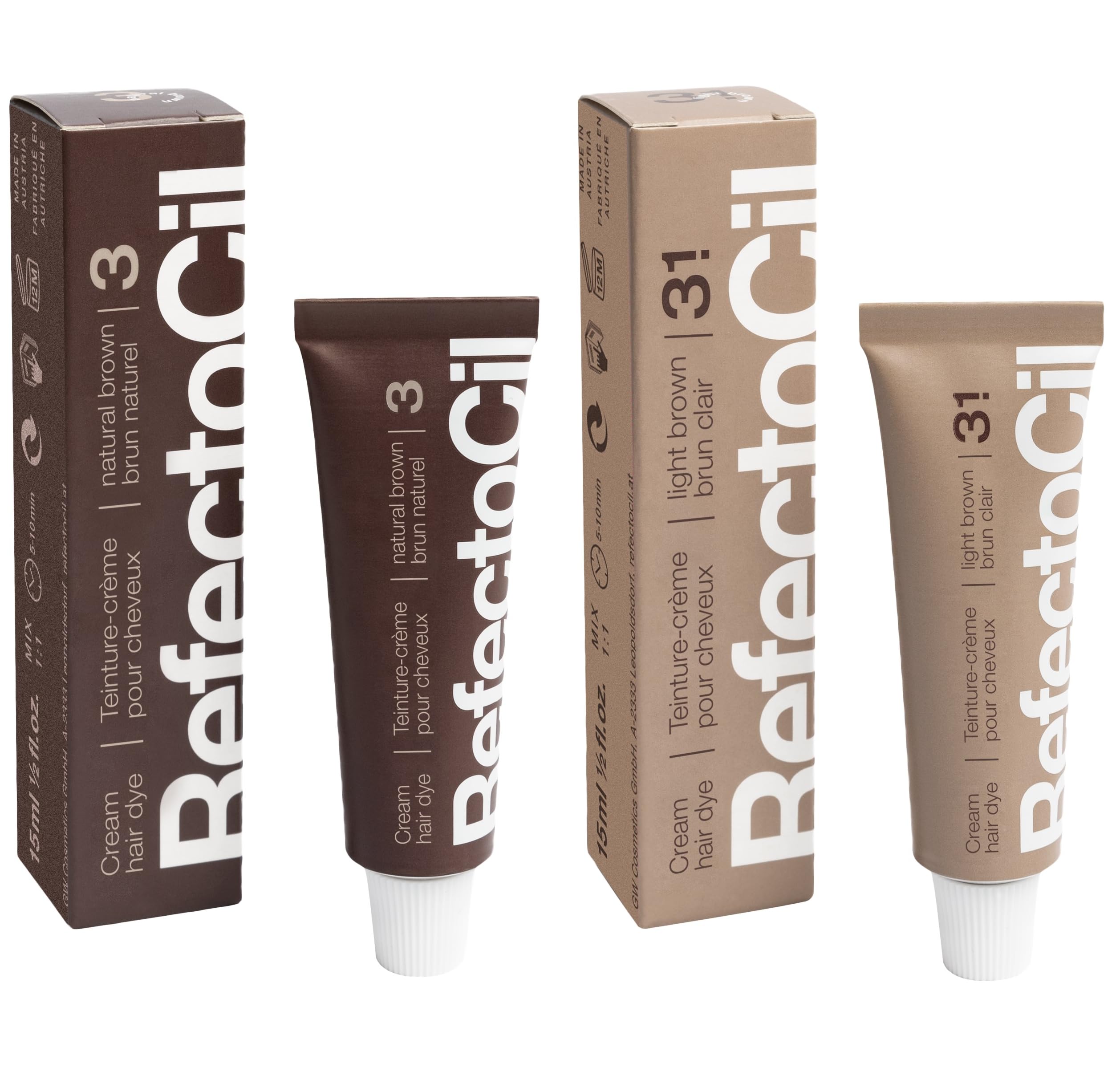 RefectoCil cream hair dye tubes front view for quick professional color prep