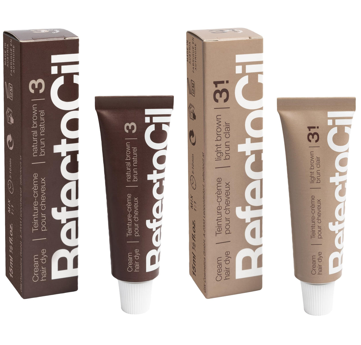 RefectoCil cream hair dye tubes front view for quick professional color prep