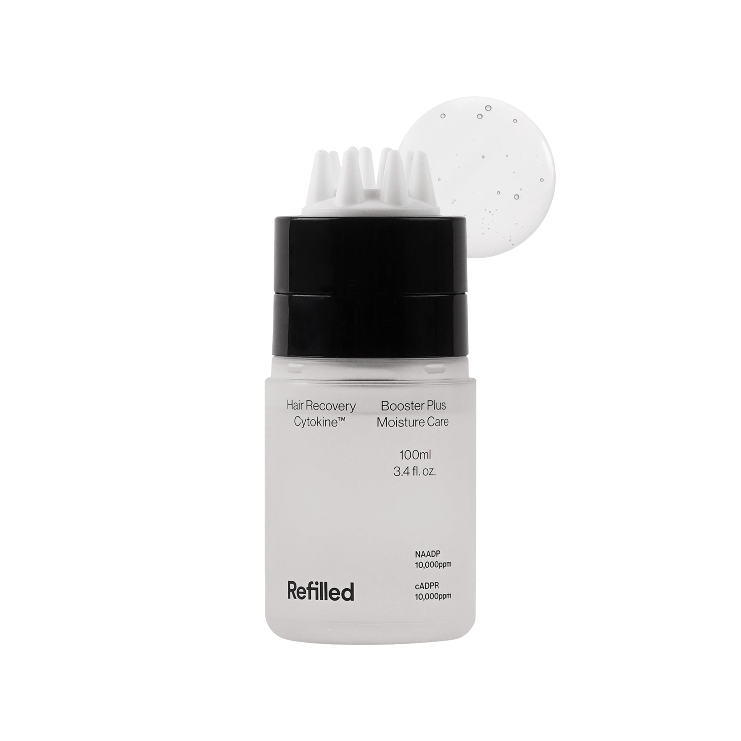 Refilled Booster Plus Moisture built-in massager promotes scalp circulation.